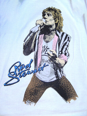 #ad Vintage Rod Stewart Concert Live Men T shirt White Short Sleeve All Sizes $17.99