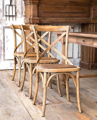 #ad Cross Back Dining Chair Set of 2 Oak Wood Country Farmhouse Kitchen $400.00
