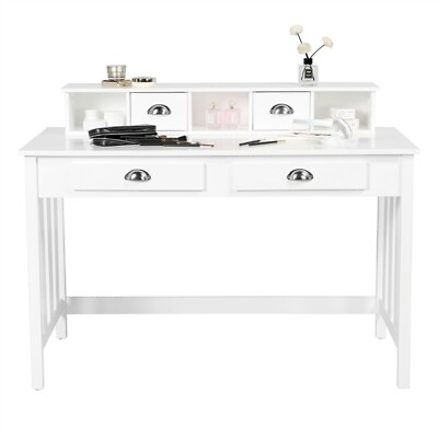 #ad Wood Computer Workstation Writing Desk w 4 Drawers Home Office Furniture White $92.99
