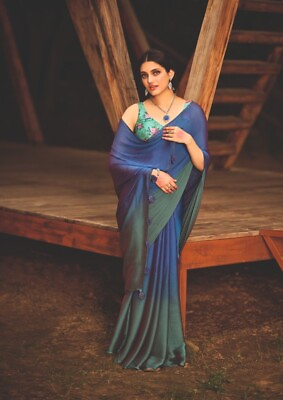 #ad 3D Velvet Chiffon Sari With Sequence Blouse With Swarovski Work Saree $45.00