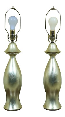 #ad F32619EC: Pair Silver Leaf Modern Design Table Lamps $365.00