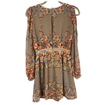 #ad NWT MOON COLLECTION Tan Multi Floral Dress Small Open Sleeve Fairy Wedding $34.90