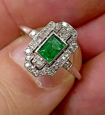 #ad Vintage Art Deco Style Lab Created Emerald Engagement 14K White Gold Finish Ring $63.00