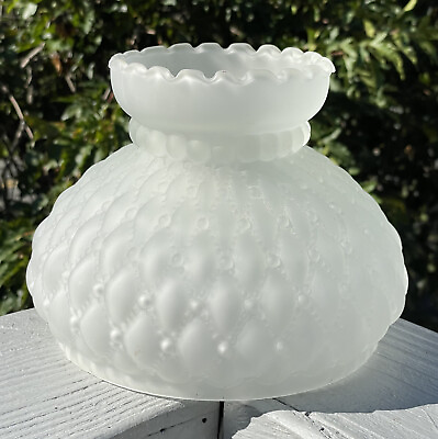 #ad 7quot; Fitter Vintage 20th C. Frosted Beaded Quilt Glass Lamp Shade Replacement $45.00