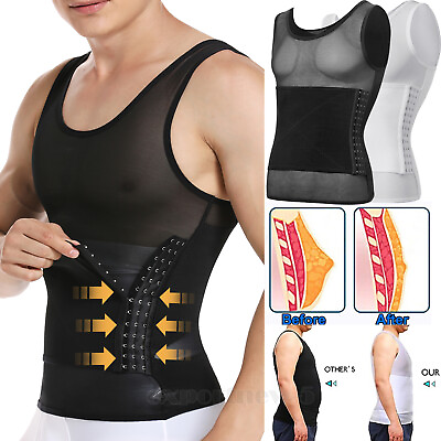 #ad MENS SLIMMING BODY SHAPER BELLY CHEST COMPRESSION VEST T SHIRT TANK TOPS GIRDLE $8.49