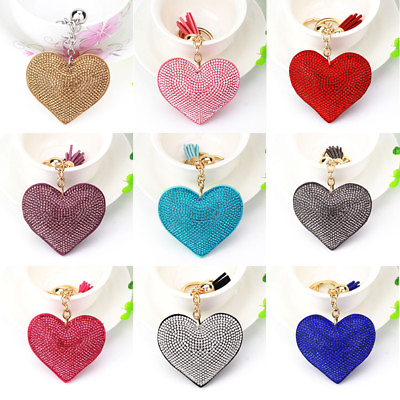 #ad Heart Keyring Crystal Key Rings Pendant Heart Rhinestone Handbag Car Key Chain $11.05