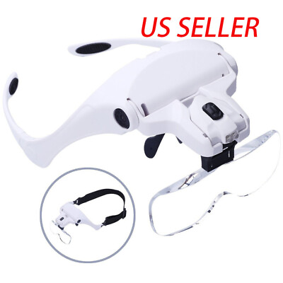 #ad Magnifying Glass LED Light Head Loupe Jeweler Watch Bright Magnifier with 5 Lens $14.94