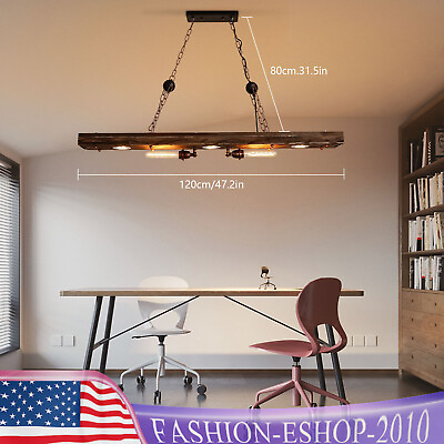 #ad Island Chandelier Wooden Retro Rustic Pendant Light Industrial Suspension Lamp $115.90