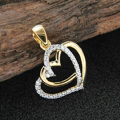 #ad Round Cut Simulated Diamond Double Heart Shape Pendant 14K Yellow Gold Plated $125.99