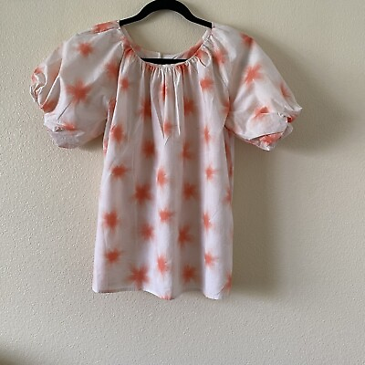 #ad LEVI#x27;S WOMEN PUFF SLEEVES BLOUSE SIZE M ORANGE AND WHITE. NWOT $22.00