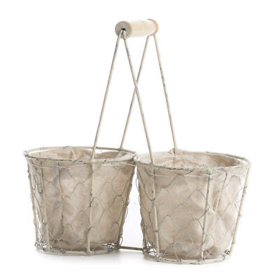 #ad Versatile Square White Washed Chicken Wire Double Basket $26.24
