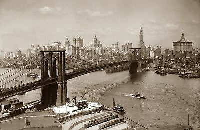 #ad Early 1900#x27;s Brooklyn Bridge and NYC Skyline Vintage Photo 8.5quot; x 11quot; Reprint $13.00