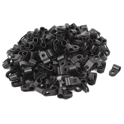 #ad 200Pcs Black Plastic R Type Cable Clip Clamp for 6mm Dia Wire Hose Tube $14.20