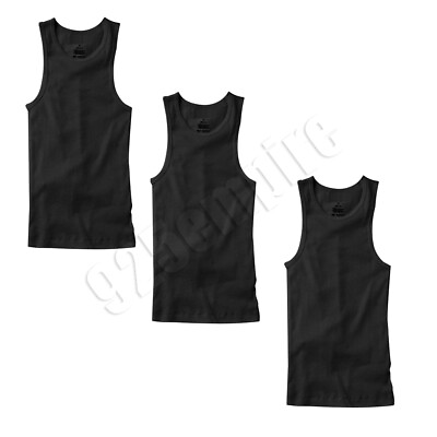 #ad #ad Men 100%Cotton Ribbed Black Tank Top A Shirt Wife Beater Undershirts Size:S 2XL $12.49
