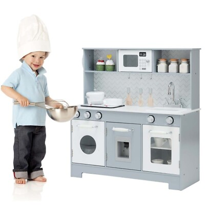 #ad Kids Wooden Kitchen Pretend Play Cooking Children Toy W Realistic Light amp; Sound $122.98