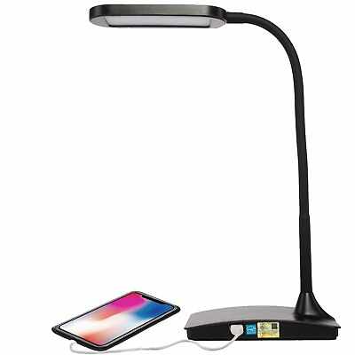 #ad LED Desk Lamp with USB Charging Port 3 Way Touch Switch Dorm Room Office Black $16.99