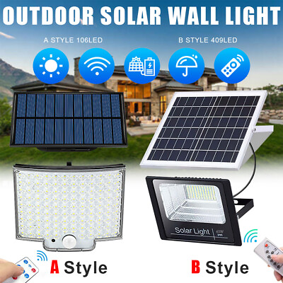 #ad LED Solar Flood Light Security Spot Wall Yard Outdoor Street Lamp Remote Control $19.99