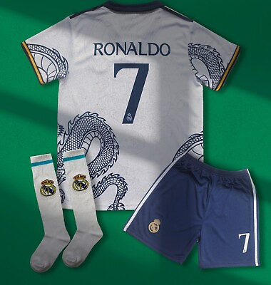 #ad Madrid Kids White Dragon Soccer Jersey #7 Ronaldo Shorts amp; Socks Set Youth Sizes $34.99