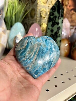 #ad Blue Apatite Crystal Stone Rock Heart Shape Crystals Yoga Reiki 4x3quot; ZENDA $65.00