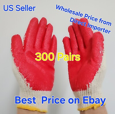 #ad #ad WHOLESALE 300 Pairs Non Slip Red Latex Rubber Palm Coated Work Safety Gloves $114.99