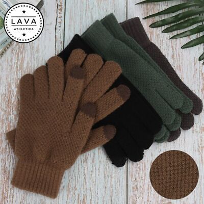 #ad Mens Winter Snow Gloves Touchscreen Windproof Warm Thick Knit Thermal Wool LAVA $8.09