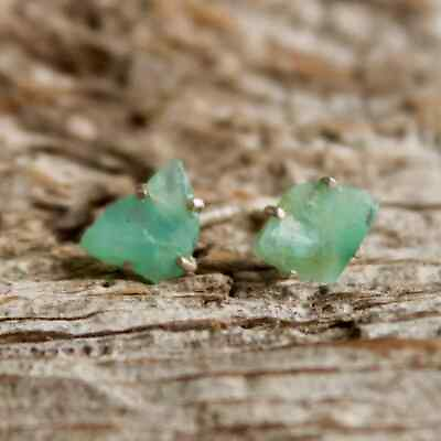 #ad Raw Rough Green Fluorite Crystal Gemstone Claw Post Healing Women Stud Earrings $10.50