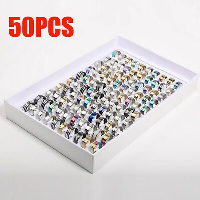 #ad New 50pcs MIX LOT Stainless Steel rings Wholesale Men Women Fashion Jewelry lot $12.99
