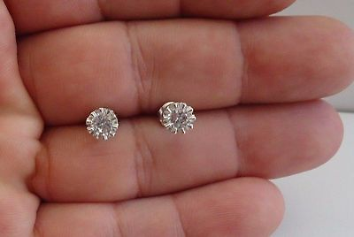 #ad 925 STERLING SILVER STUD EARRINGS W 1 CT ACCENTS 6MM DIAMETER NEW DESIGN $31.72