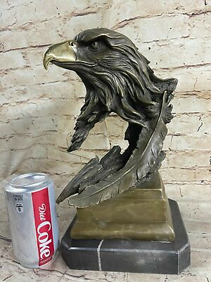#ad Bronze Sculpture Art Deco Metal Animal American Bald Eagle Bust Marble Base DALE $469.00