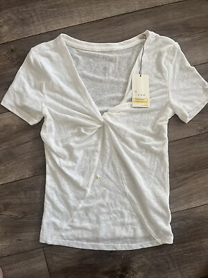 #ad A new day Women#x27;s T shirt Pullover Sz Medium Short Sleeve V Neck white $11.00