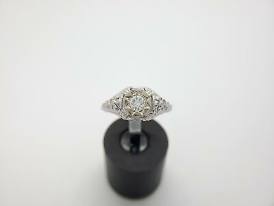 #ad Vintage Deco 14k White Gold Natural Round DiamondEngagement Ring $495.00
