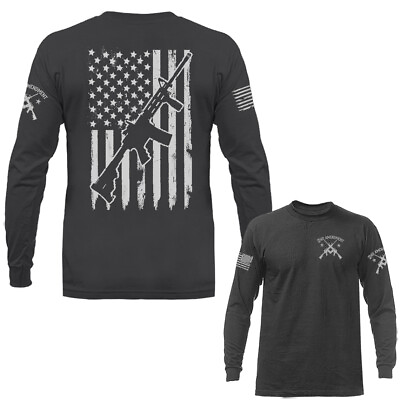 #ad AR 15 Front of Large US Flag 2nd Amendment Constitution Gun Long Sleeve $17.24