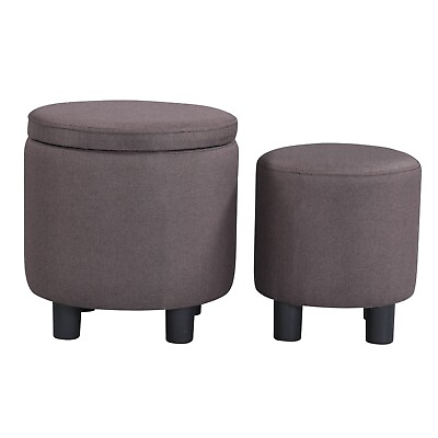 #ad JST Home Decor Upholstered Round Fabric Tufted Footrest 11 Ottoman with Storage $120.00