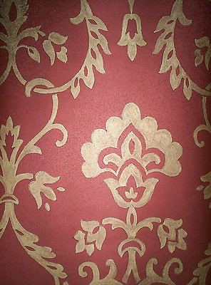 #ad GOLD DAMASK ON REDDISH BROWN BACKGROUND WALLPAPER # CH28305 $34.99