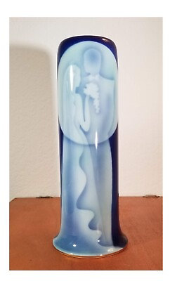 #ad Fukagawa Porcelain Rare Wedding Bride Groom Blue Vase Collectible Estate Find $80.00