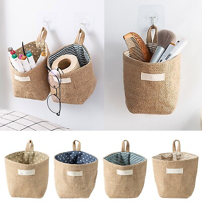 #ad Hanging Storage Bag Cotton Linen Decorative Wall Hanging Basket Organizer $9.78