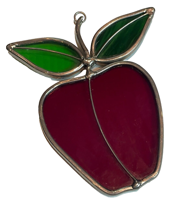 #ad Vintage Leaded Stained Glass Apple Farm Fruit Teacher Suncatcher Window Hanging $19.99
