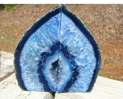 #ad Agate Geode Blue Bookends Exc Colors And Patterns Druzy Centers 4 lbs 15 ounces $61.99