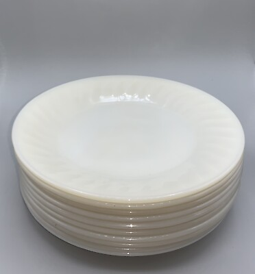 #ad 10 Fire King Milk Glass White Swirl 9quot; Dinner Plates Set of TEN $25.00