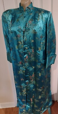 #ad Peony Brand Vintage Teal Turquoise Chinese Kimono Robe Jacket Size 38 L W Tag $50.00