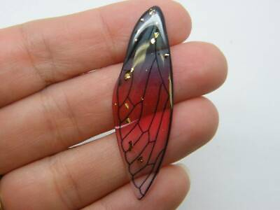#ad 2 Dragonfly wing pendants blue pink red clear resin A1170 $4.25