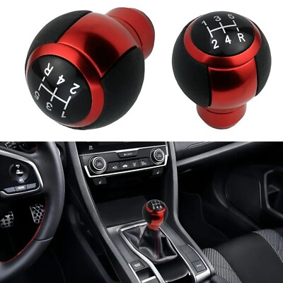 #ad 5 Speed Leather Round Ball Shape Universal Car Gear Shift Knob Shifter Lever Red $13.88