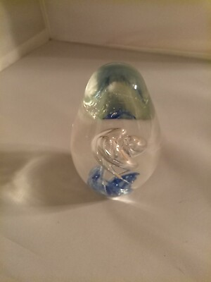 #ad Controlled Twisted Bubble Paperweight with Blue Lace Swirl Small $9.48