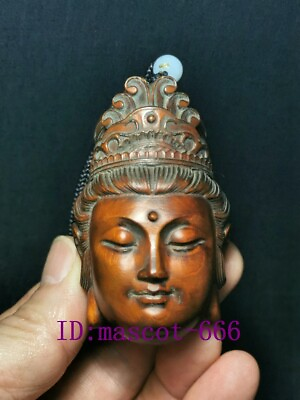 #ad Japanese boxwood hand carved Avalokitesvara head statue netsuke collectable gift $22.99