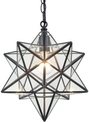 #ad 14#x27;#x27; Moravian Star Pendant Light Clear Glass Shade Hanging Star Lights on Chain $155.99