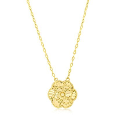 #ad 14K Yellow Gold Flower Beaded Outline D C Necklace $512.00