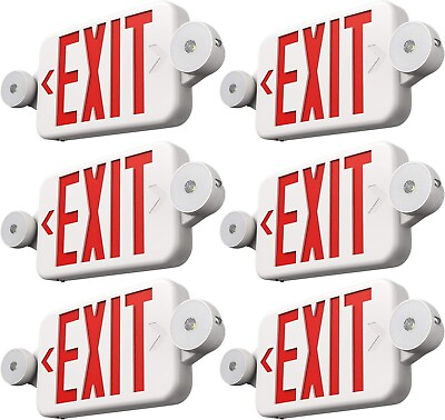 #ad 6 Pack LED Exit Sign Emergency Light–Hi Output RED Compact Combo UL 924 Listed $139.99