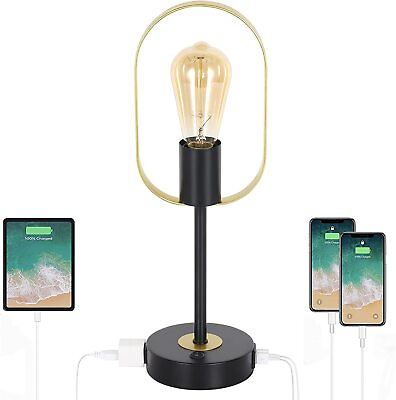 #ad Industrial Desk Lamp Bedside Night Lamp Table Lamp with USB Portsamp;AC Outlet Gold $24.99