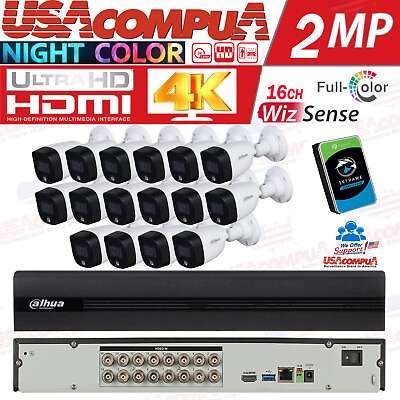 #ad Dahua Security Camera System HD Kit 16CH Turbo 2MP Bullet Full Color W HDD $499.99