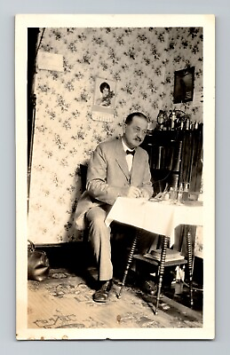 #ad 1930s Distinguished Gentleman at Desk Photo 2 5 8x4 1 4 Inches $9.99